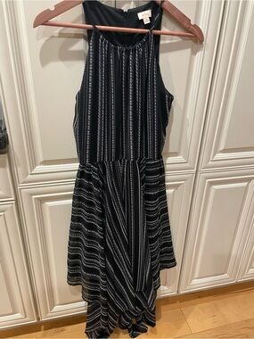 Pixley Black and White Striped High-Low Halter Dress
